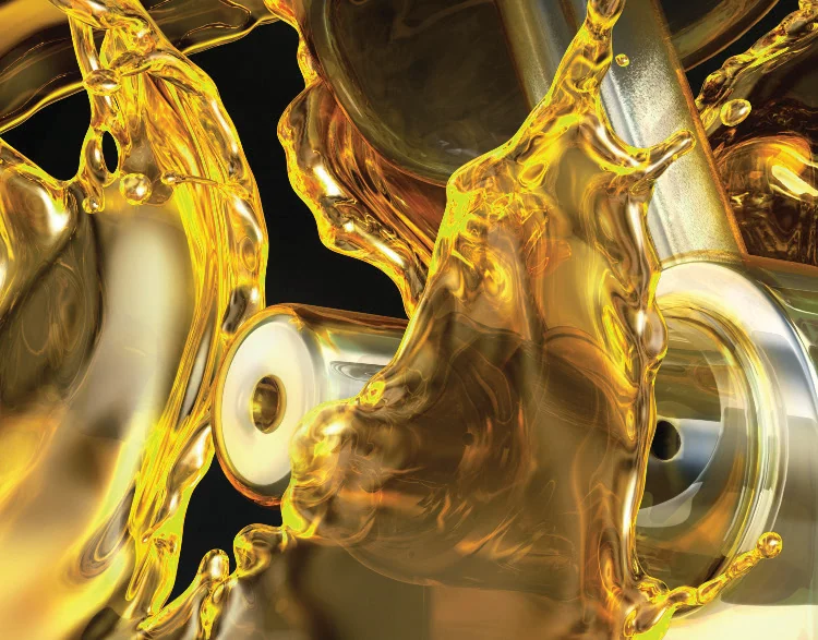 Golden lubricating oil in motion